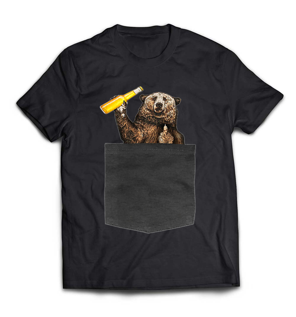 “Camping Bear Drinking Beer In Pocket” T-Shirt – A Fun Tee for Beer and Camping Lovers